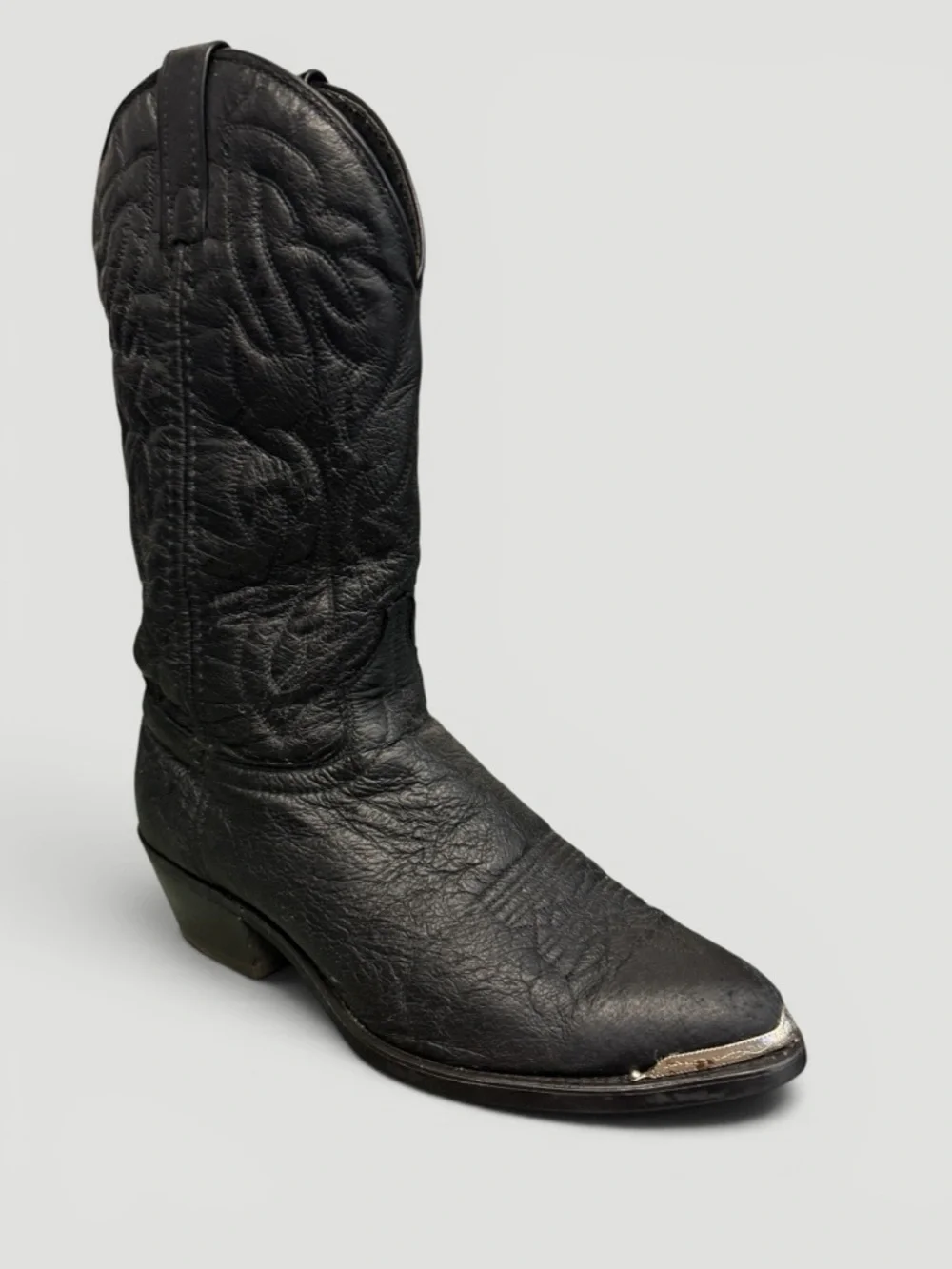 Laredo Black Leather Western Cowboy Boots Sterling Silver Tip Size 10D